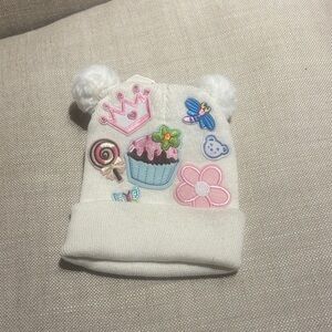 Cute White Beanie with Fun Patches